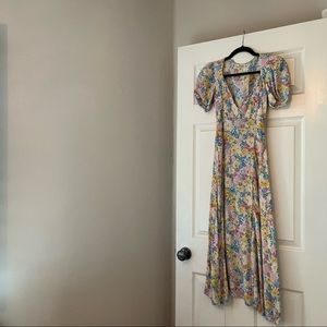 Stradivarius midi dress with split detail in pastel floral print